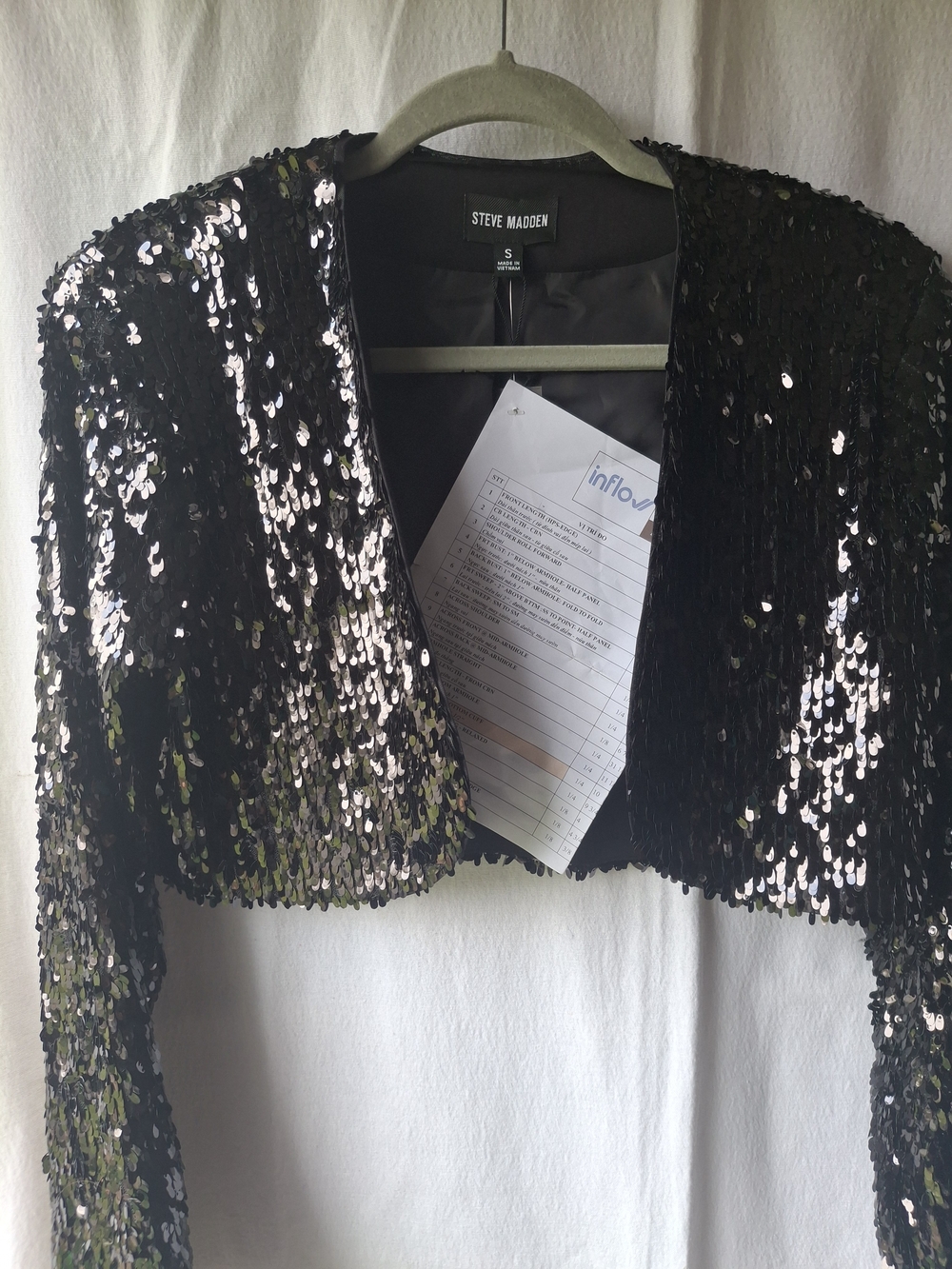 Steve Madden Black Sequin Open-Front Sequined Jacket
